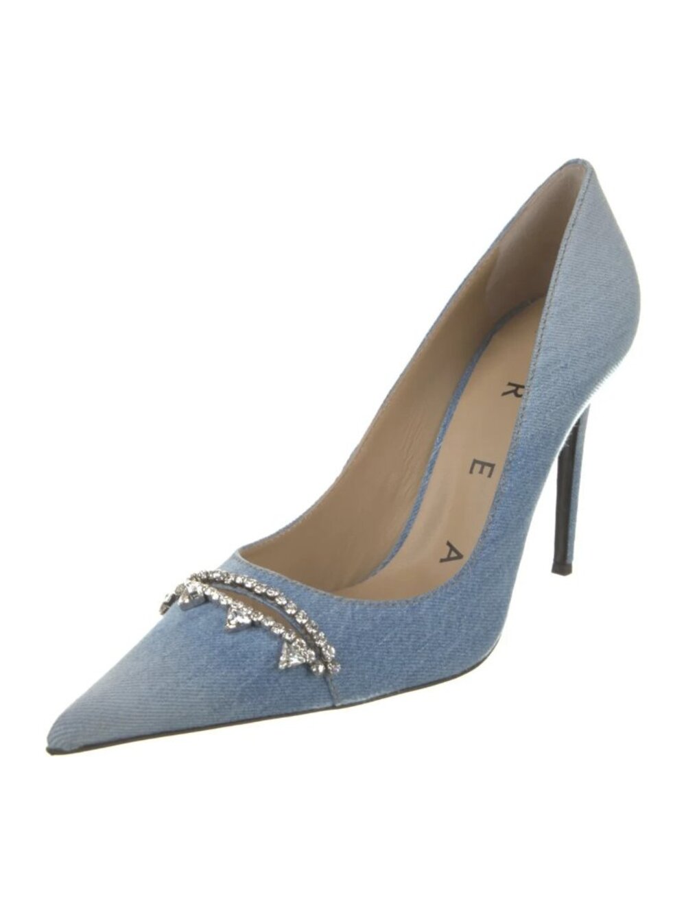 Area Blue Light Wash Denim Jewel Cutout Pumps Heels Size 10 | 40 $1,175